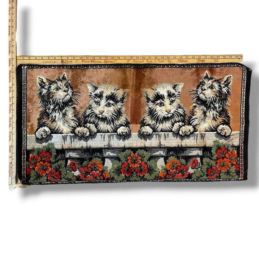 Vintage R&C Tapestry Rug Wall Art Made In Italy Cats At The Wall In Garden 38x19